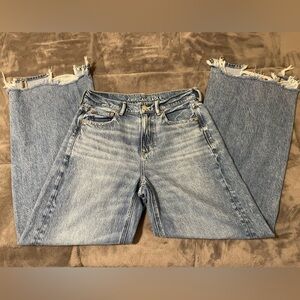 American Eagle Super High-Rise Baggy Wide Leg Distressed Blue Jeans Size 4